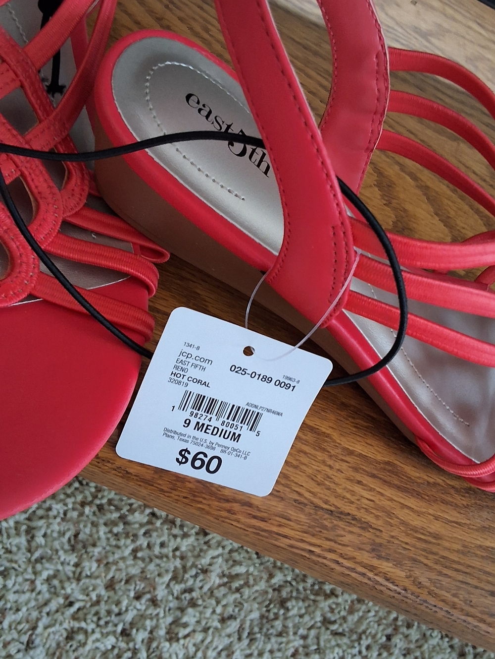 East 5th, NWT, 9 Medium Hot Coral  Strappy Slingback Sandals - Picture 7 of 9